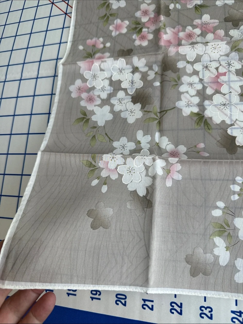 Vintage Japanese Sakura Cherry Blossom Sheer Handkerchief Scarf Pink White 19”
